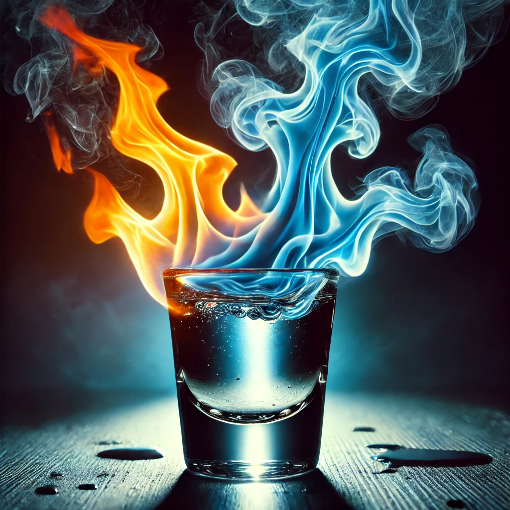 Un verre enflammé, symbolisant la puissance de ces alcools.