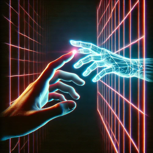 Main effleurant un écran tactile, symbolisant le désir de connexion dans un monde numérisé
