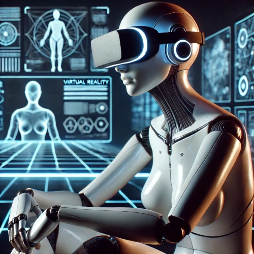 Mannequin en silicone avec casque de réalité virtuelle, représentant le remplacement du contact humain par la technologie dans le cybersexe