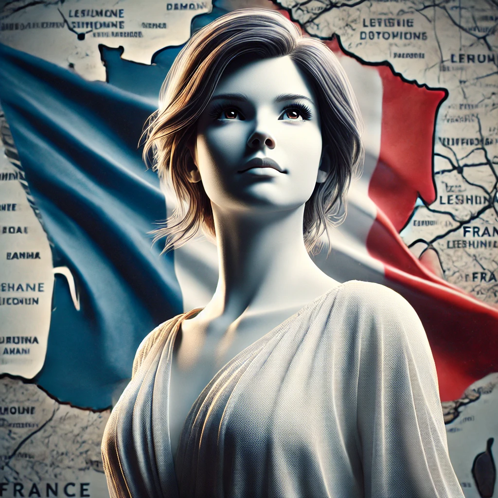 visuel représentant une Marianne moderne sur fond de drapeau français, symbolisant l’engagement citoyen et la souveraineté