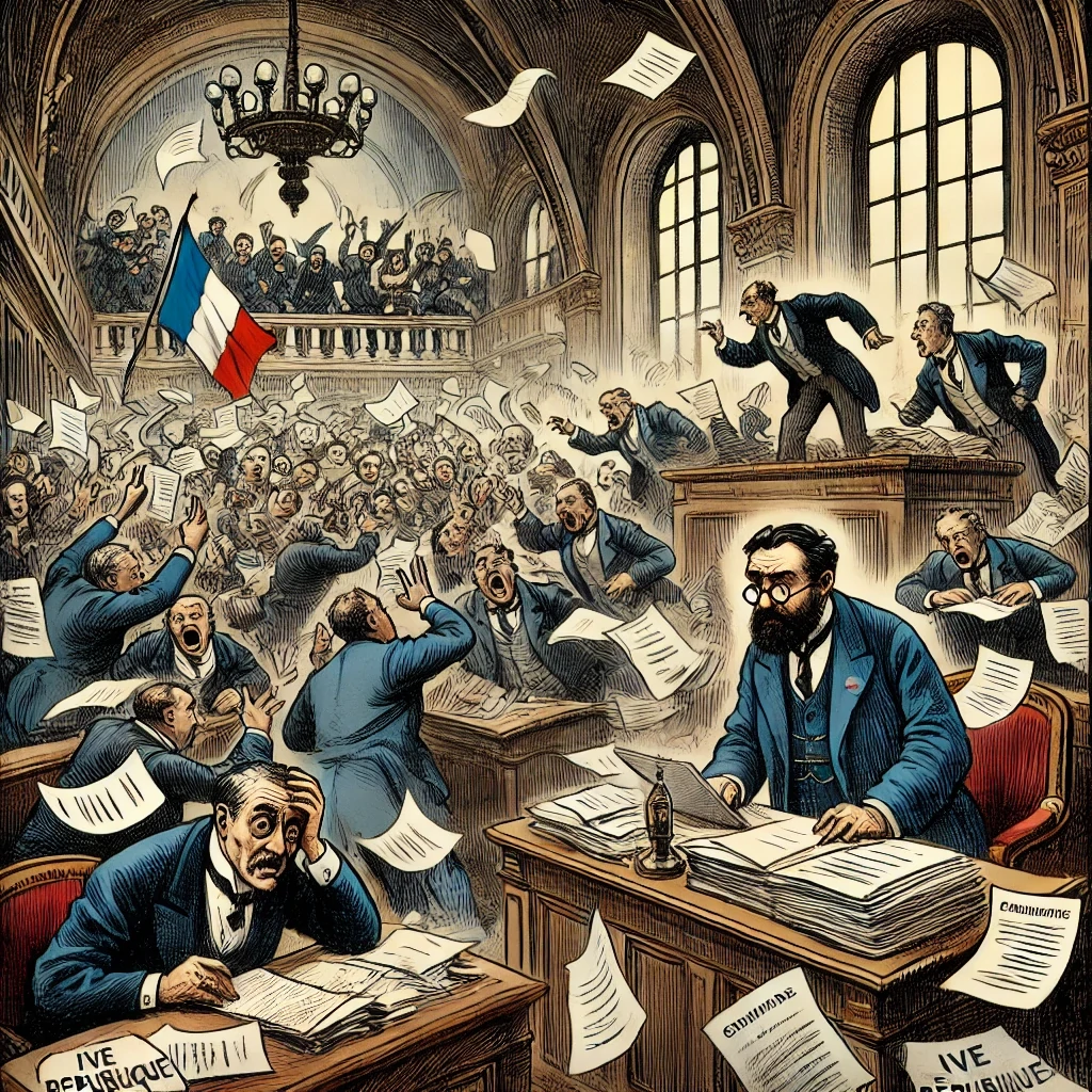 caricature d’un gouvernement chancelant, pris dans des querelles parlementaires
