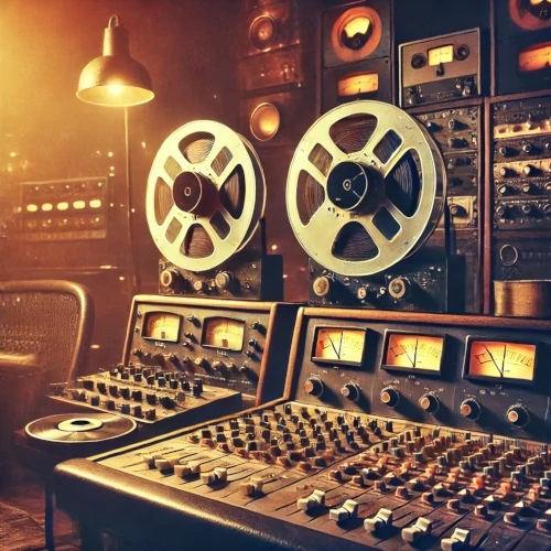 studio d'enregistrement vintage des années 1960, évoquant l'atmosphère des sessions chaotiques mais créatives de Syd Barrett